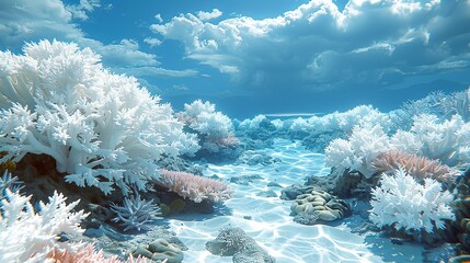 Sticker - Environment concept, Coral reefs turning white and dying, illustrating coral bleaching. Illustration image, Minimal Style, Clean and Clear Color,