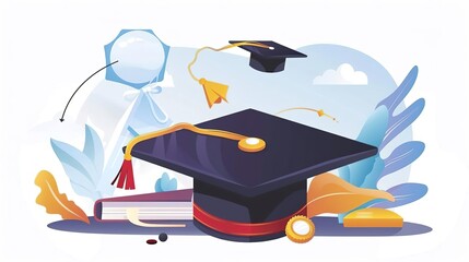 Wall Mural - A graduation cap and diploma are symbols of academic achievement