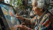 © THINNAKORN - A grandmother is painting on a canvas in her home studio.