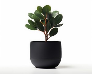 A beautiful minimal render of a small tree in a black pot