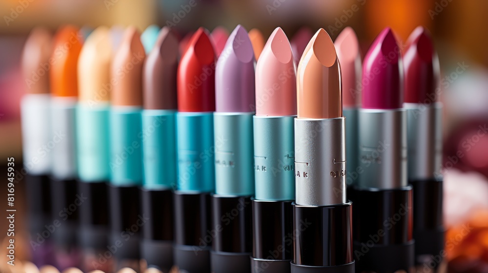 Variety of lipstick colors on vibrant lips background for makeup ...