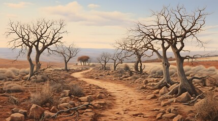 Arid Serenity: Scene Featuring Sun-Dried Trees
