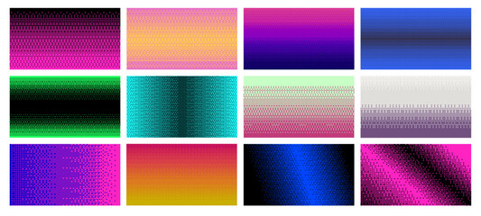 Poster - dithering pixel art pattern backgrounds. retro bitmap gradients, pixelated color transitions and dig