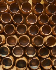 Aufkleber - Intricate Symmetrical Pattern of Ceramic Cups From Above: A Study of Geometric Design and Textural Depth in Natural Lighting