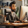 © Wongjogja - business person working with computer in the workplace 3d style by generative ai