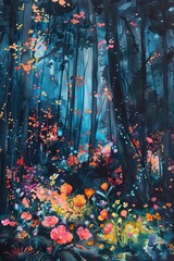 Wall Mural - Enchanted Forest at Twilight: Magical Colors and Mysterious Ambiance