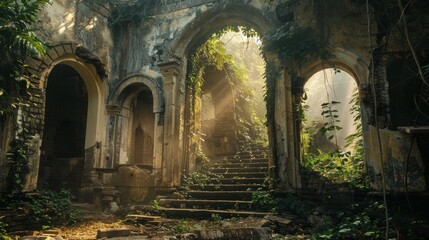 Sticker - Sunlit archway in overgrown ruins