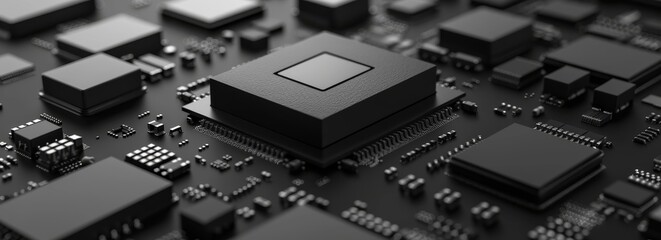 Poster - close-up of a computer circuit board with a central processing unit (CPU) and other electronic components.