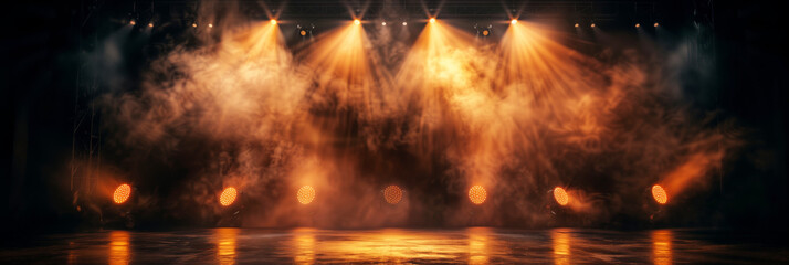 Canvas Print - Dramatic stage lighting with a warm color palette and smoky atmosphere, creating an intense and focused mood ideal for concerts, performances, and theatrical productions.