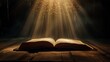 © AlfaSmart - Open book in a dark room, with a bright, ethereal light shining upward from the pages