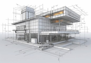 Aufkleber - Industrial building wireframe rendering with architectural and construction details
