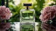© sitifatimah - A perfume bottle crafted from delicate crystal placed among pink flowers