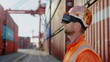 © songwut - Design a scene of augmented reality (AR) applications aiding in cargo handling, with workers using AR glasses to receive real-time information overlays