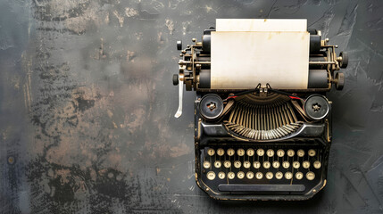 An overhead view of a vintage typewriter with a sheet of paper inserted. The dark and textured background adds a rustic and nostalgic feel to the image.