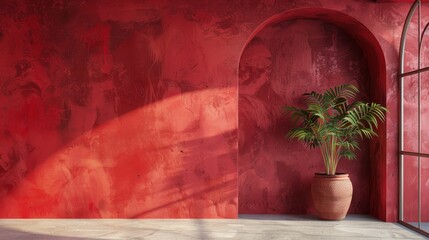 Vibrant living room with red walls, modern furniture, and natural light in a stylish, colorful interior. Perfect for home decor and lifestyle themes.