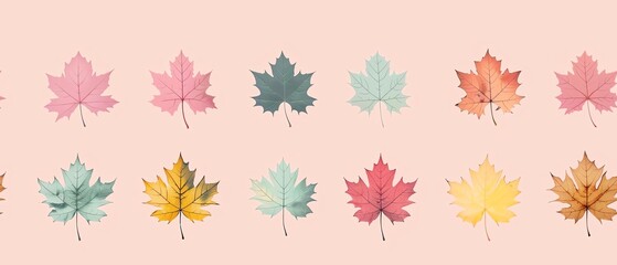 Colorful autumn leaves on a pink background.