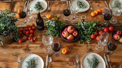 Table sets complete with wine glasses, plates and cutlery provide an elegant look for dining promotions.