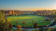 © Claudine - A panoramic view of a school campus with buildings, athletic fields, and green spaces, representing the diverse environments and opportunities that schools provide for students.illustration image