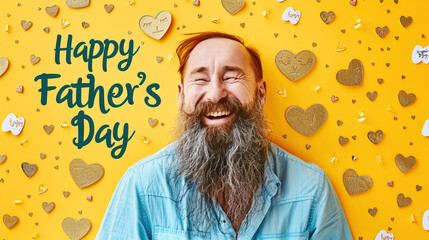 Wall Mural - fathers day template heart and yellow background of super dad or father and child, fathers day special	