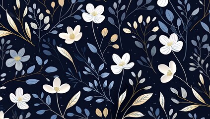 Sticker - A blue and white floral pattern with white flowers