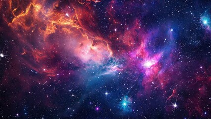 Wall Mural - A nebula with swirling hues of red, blue, and purple amidst stars, creating a vibrant cosmic scene.