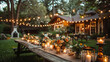 © Robert Kneschke - Enchanting evening backyard wedding with romantic candlelit decor and string lights
