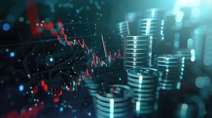 Poster - A concept image of a ladder made of stacked silver coins ascending against the backdrop of a rising trading chart, symbolizing financial ascent. 