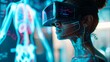 © Ratthamond - A black woman wearing a VR headset with a holographic digital human anatomy model in front of her, with a futuristic medical lab background