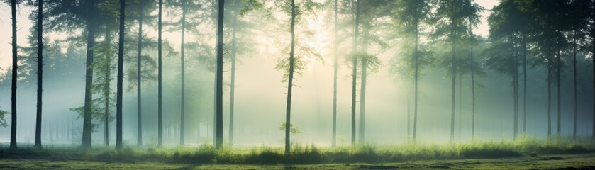 Sticker - Morning forest with trees appearing blurry