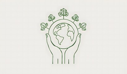 Wall Mural - line drawing of the Earth in one hand, World Environment Day