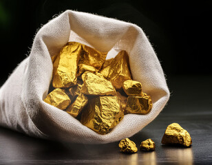 Wall Mural - Pure gold minerals in cloth bag.