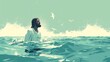 © Roberto - A serene and minimalistic illustration of Jesus being baptized, featuring a peaceful depiction of Jesus in the water during the baptism scene, characterized by simplicity