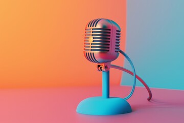 A microphone with a colorful cord is sitting on a bright colorful background