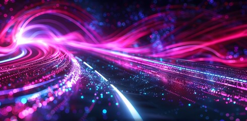 Poster - futuristic glowing light trails representing high speed digital data transfer and advanced technolog