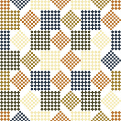 Seamless pattern with multicolored geometric shape square isolated on white background. Modern geometric artwork.