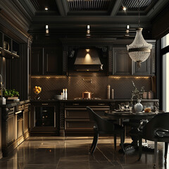 Wall Mural - Art Deco style kitchen with dark wood accents