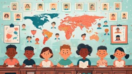 Poster - Diverse student body exploring the world through education and global awareness