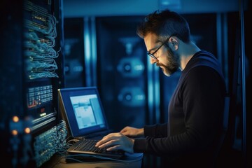 IT worker checking the serve