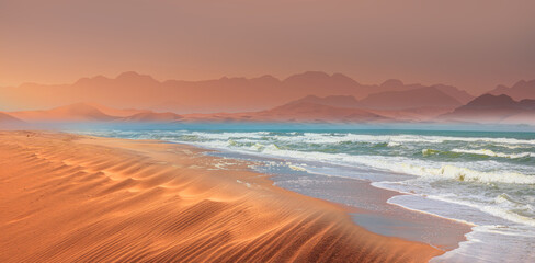 Wall Mural - Namib desert with Atlantic ocean meets near Skeleton coast - Namibia, South Africa