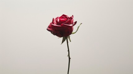 Wall Mural - A single red rose stands alone against a white backdrop with a precise outline cut out and complete focus from foreground to background