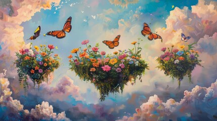 Canvas Print - Whimsical meadow: vibrant flowers drifting butterflies kaleidoscope of colors background