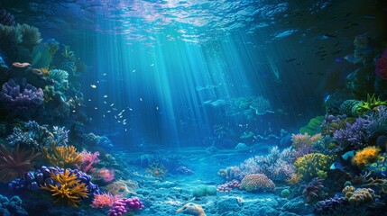 Wall Mural - Ocean abyss bioluminescence vibrant reefs mysterious background