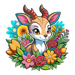 A detailed illustration vector of a cute gazelle sticker - Generative AI
