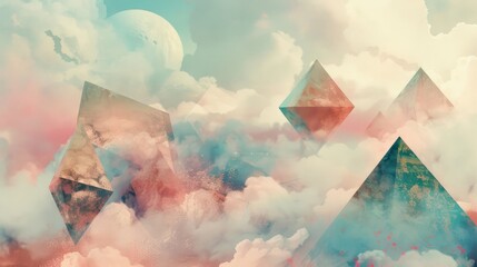 Canvas Print - Misty landscape with geometric shapes background