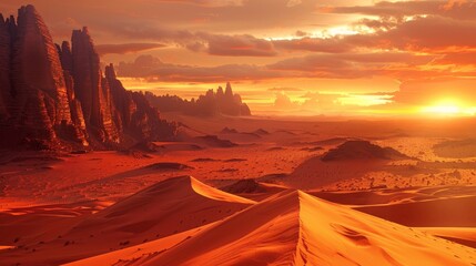 Canvas Print - Surreal desert landscape with towering sand dunes background