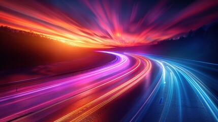 Wall Mural - High speed data highway with flowing streams of light representing information.