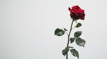 Sticker - A stunning solitary red rose stands out against a crisp white backdrop