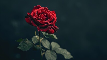 Sticker - A red rose set against a black backdrop