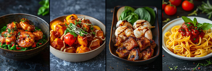 Poster - A collection of photos featuring different types of food presented in bowls. From colorful fruits to steaming soups, the images showcase a variety of culinary options