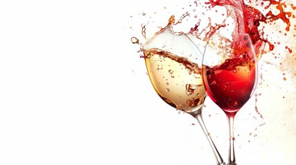 Red and white wine splash with copy space